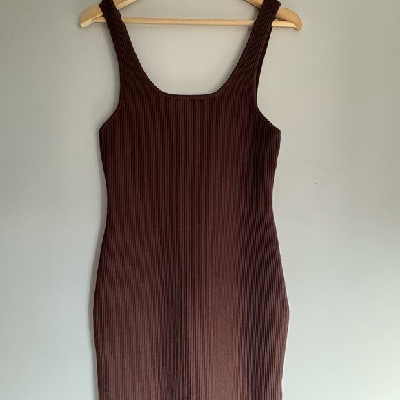 Sculpt Knit Squareneck Mini Dress Aritzia (Babaton)Rich Mocha Brown L - Picture 5 of 16